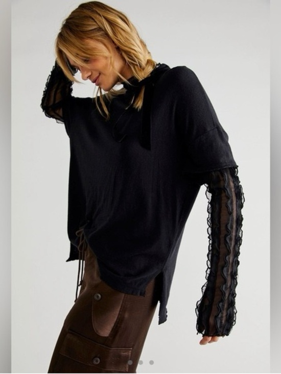 Free People Tops - Free people on your sleeve top mesh sleeve high neck black top oversized